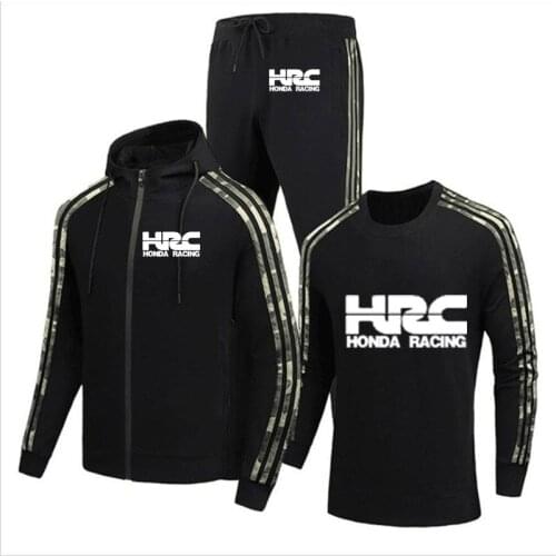NEW Spring Autumn Mens Zip Jacket HRC race motorcycle Car Logo Printed cotton Mens jacket + sweater + pants three-piece suit