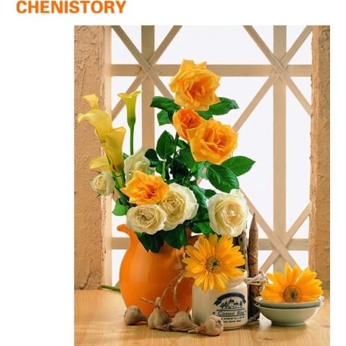 CHENISTORY Yellow Flowers DIY Painting By Numbers Kit Acrylic Paint On Canvas Calligraphy Painting Coloring By Number Home Decor
