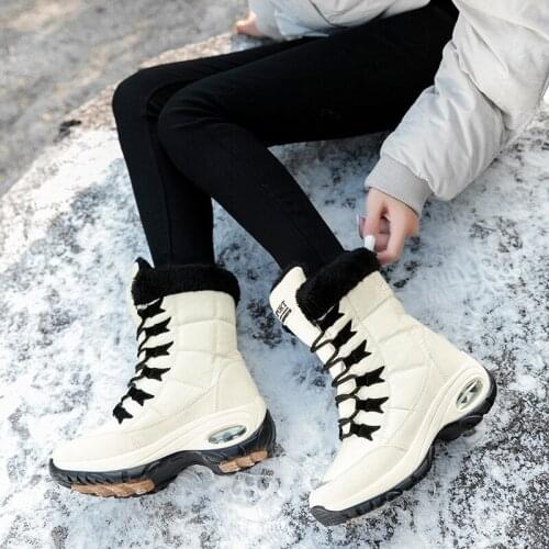 2021 New Winter Ski Boots Women Boots Keep Warm Mid-Calf Snow Boots Lace-up Comfortable Snow Boots Plus Velvet