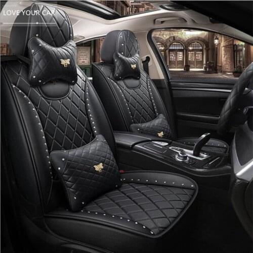 New Arrival All-inclusive Full Leather Rhombus Diamond Swan Crown Bee Four Seasons Universal Ladies Five Seat Car Seat Cover