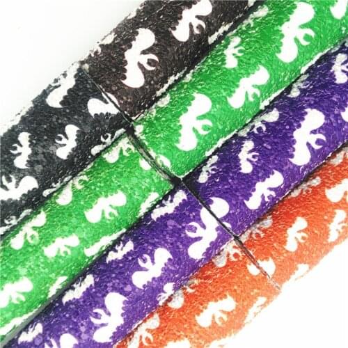 Onefly Wholesales Dropshipping Leather Supplier Halloween Bats Glitter Faux Vinyl Leather Fabric Felt Backing For Bow DIY FZ169
