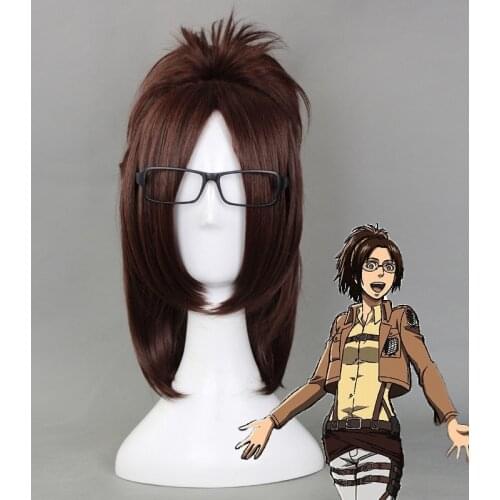 Attack on Titan Hange Zoe 40cm Short Straight Cosplay Wigs for Women Female Fake Hair Anime Universal for Party Brown+ Wig Cap