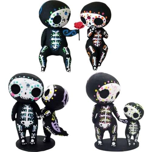Lovely Sugar Skull Figurine Hand-painted Statue Miniatures Hand Crafts Home Desktop Decor Ornament Gift for Women Men