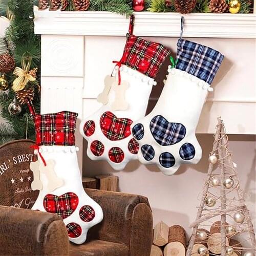 BIEMLERFN Christmas Socks Cat Paw Dog Paw Shape Socks For Home Decor Merry Christmas Ornament Xmas Tree Decor Candy Gift Bag