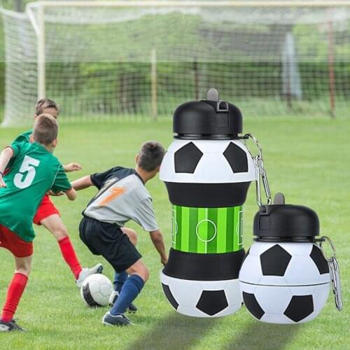 Foldable Sports Gym Water Bottle Football Basketball Tennis Leakproof Silicone Kettle Drinking Cup Travel Portable Water Bottle