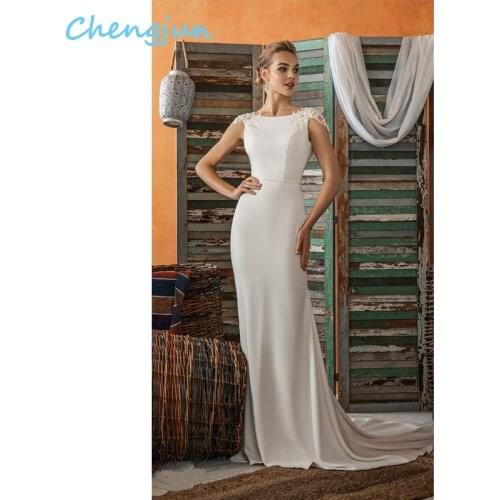 Chengjun Modern Lace Bridal Satin Mermaid Wedding Dress With Sleeve