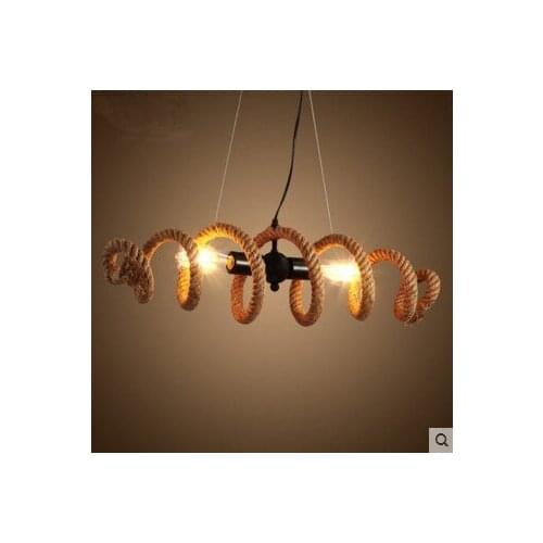 Loft Led E27 Edison Bulb, Wrought Iron pipe Hemp Rope Pendant or Ceiling Lamp Retro Bar Cafe American Country industrial Light