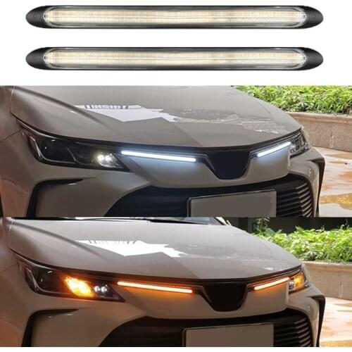 2pcs Universal Car LED Daytime Running Light Waterproof Headlight Strip Flow Turn Signal DRL Light