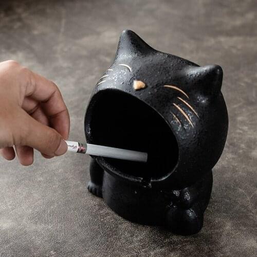 Creative Personality Cute Windproof Cartoon Fish Cat Ceramic Ashtray Smoking Desk Decoration Home Decor