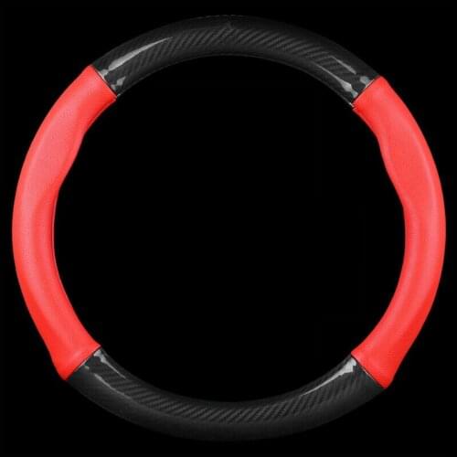 Universal Size M15" 38cm Sport Racing Car Steering Wheel Cover Carbon Fiber w/ Red Leather
