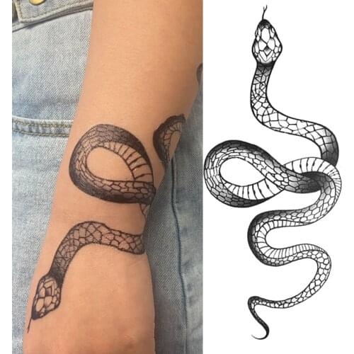 Temporary Tattoo Stickers for Women Men Black Snake Rose Waterproof Fake Tattoo Waist Body Arm Dark Snake Tatoo Big Size Cool