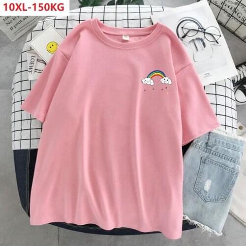 High quality summer t-shirts for women short sleeve tees cotton oversize 8XL 10XL plus size loose tops 100KG 58 60 54 pink green