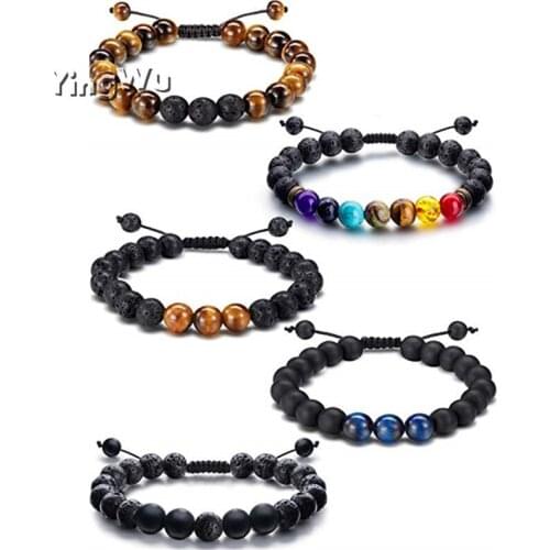 Yingwu Wholesale 5pcs Bracelet Womens Jewelry Mens Natural Stone Bead Bracelet Black 8mm Volcanic Stone Friendship Bracelet
