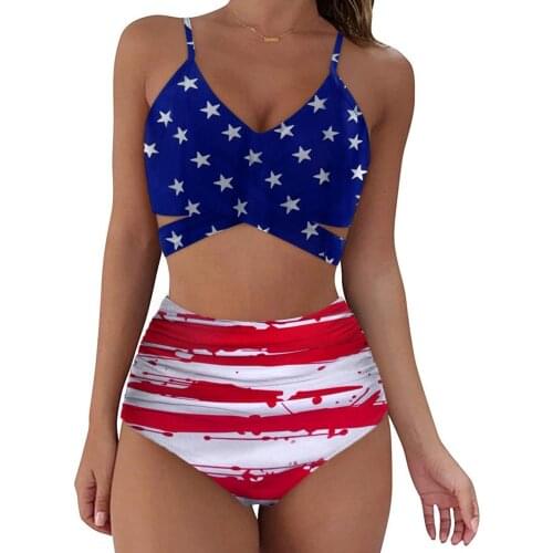 Womens clothing summer 2021 American Flag Print Bikini Set Women Strappy Push-up Swimsuit Female Sexy Bathing Suit high waist
