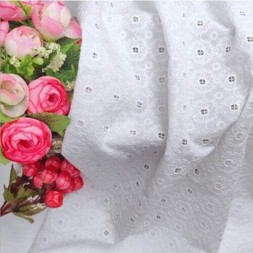 Fine-quality cotton spring and summer womens shirts with perforated lace embroidered fabric
