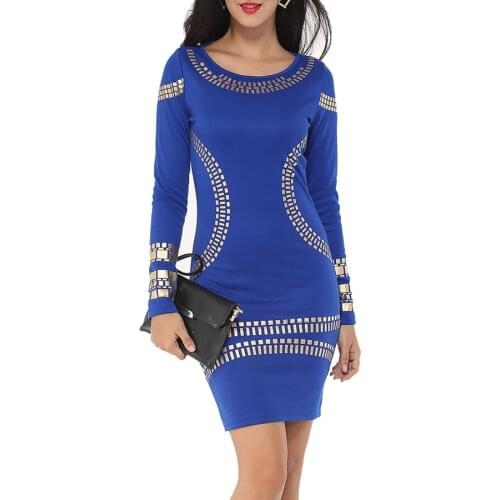 Women Elegant Vintage Sexy Bronzing Party Dress Plus Size Slim Printed Black Package Party Dress