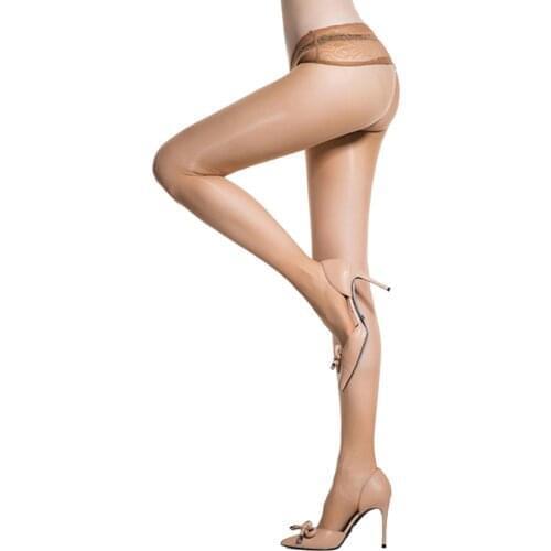 Womens Lingerie See-through Floral Lace Pantyhose Thin Glossy See-through Seamless Tights Waistband Erotic Pantyhose Underwear