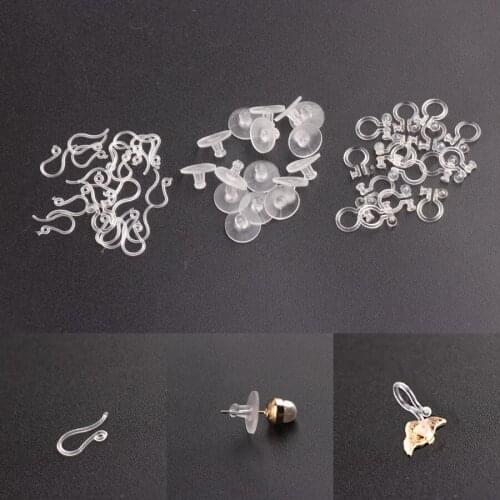 1pack Diy Jewelry Accessories Perforated Clear Plastic Ear Hook Invisible Ear clip-allergenic Rubber Ear Plug Earplug Wholesale