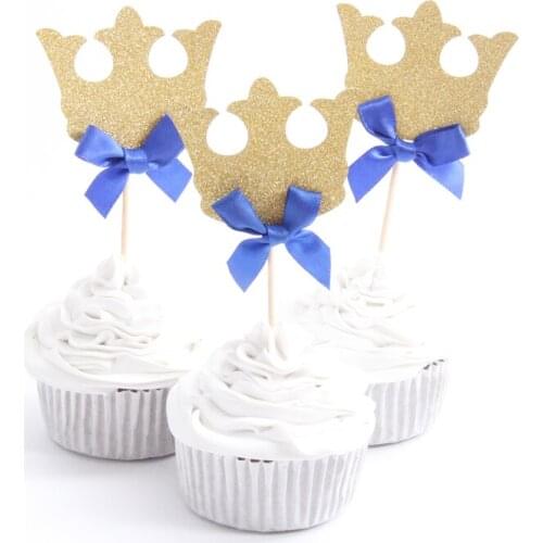 10pcs/lot Princess Crown Gold Glitter Cake Topper 1st Birthday Decoration Kids Baby Boy Girl Party Decoration Cupcake Toppers
