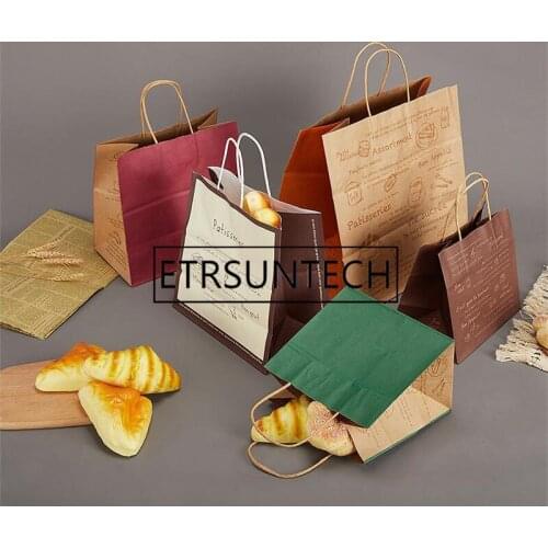 100pcs Kraft Paper Bags With Handle Gift Bag Hand Paper Bag Coffee Shop Bakery Dessert Leisure Tea Packaging