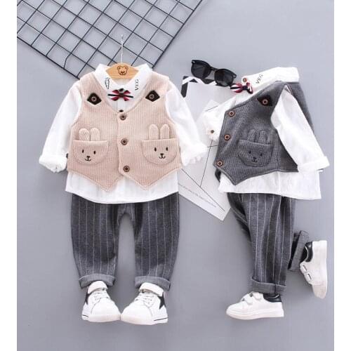 2020 New Spring Autumn Children Fashion Clothes Baby Boys Girls rabbit Vest Lapel Shirt Pants 3Pcs/sets Kids Toddler Sportswear