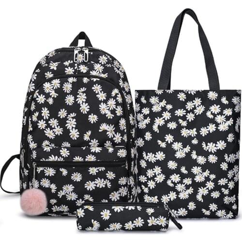 3pcs/Set Nylon Backpacks For Women 2020 College Teenager Daisy Floral Rucksack Girls Casual Mochila Shoulder Bags Satchel Bag
