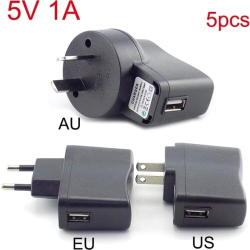 5pcs 5V 1A Power Adapter Micro USB Charger AC to DC Charging Universal Power Adapter Supply 100V-240V Output