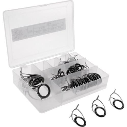 75Pcs/box Fishing Rod Guides Double Foot Stainless Steel Frame Ceramic Ring Reel Care Accessories