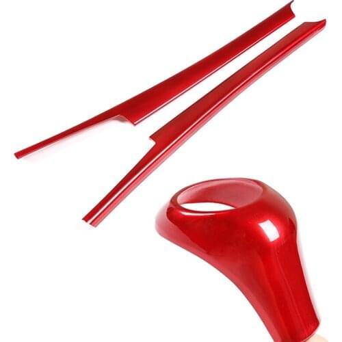 ABS 3PCS Red Console Gear Shift Knob Panel Trim Car Accessories for Mercedes Benz C Class W204 2008-2013 auto part