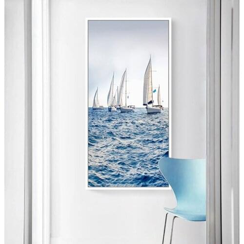 EECAMAIL Diamond Painting Full Drill Smooth Sailing Vertical Version Cross Stitch Modern Simple Living Room Entrance Scenic