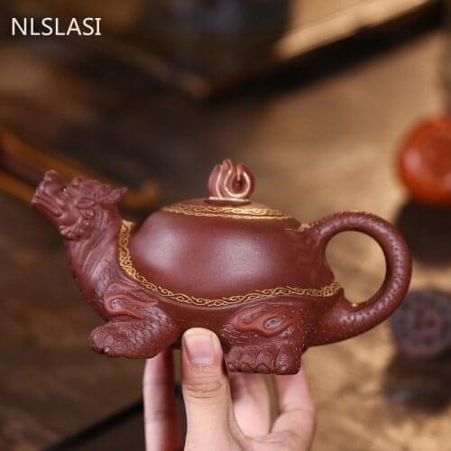 Authentic Yixing tea pots Purple Clay Teapot Raw ore Hand-carved Tortoise Model Kettle Boutique Tea Ceremony supplies 270ml