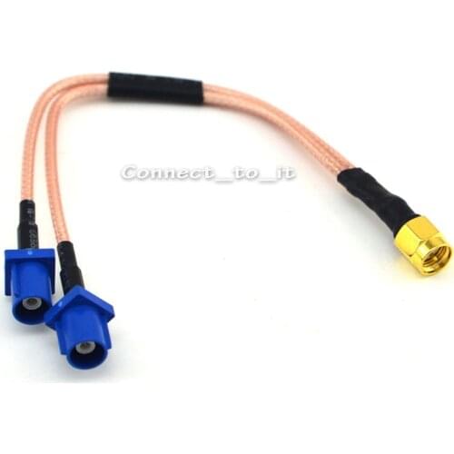 Fakra C Plug 2 in 1 Dual Fakra C Plug to SMA Plug Connector Extension Cable RG316 15 cm 6"
