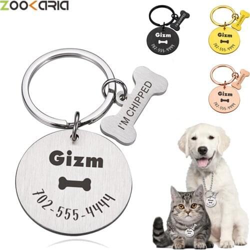 Custom Dog Tag Personalized Collar Pet Id Tag Engraved Pet Name For Cat Puppy Dog Tag Pendant Keyring Bone Round Pet Accessories