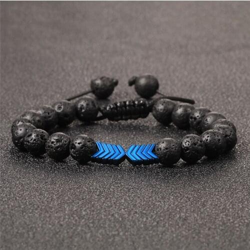 Buddha Natural Stone Lava Beads Hematite Arrow Wrap Men Bracelets Bangles Yoga Energy Bracelet for Women Jewelry Friendship Gift