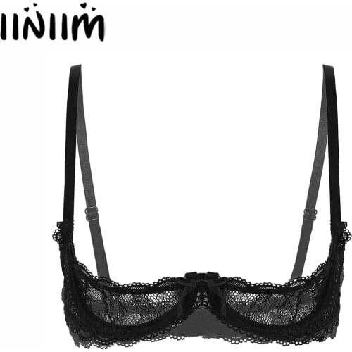 Womens Femme See Through Ultra Lace Lingerie Bras Crop Top Straps Push Up Underwire Bra Tops Lingerie Breast Trimmin Vest Tops