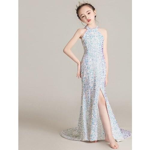 Evening Dress for Girls Kids Elegant Gowns Teen Birthday Party Dresses Children Mermaid Frocks Sexy Sequins Stitching Vestidos