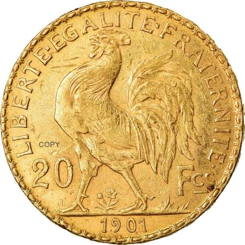 France Third Republic 1901 20 Francs Gold Marianne Rooster Brass Metal Copy Coin Liberte Replica Production