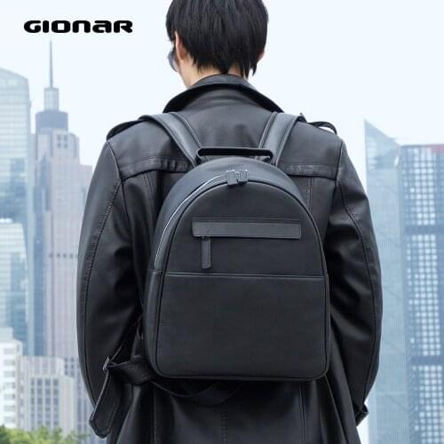 GIONAR Luxury Black Leather Backpack Men Male Boys Fashion Business 14-inch Laptop Bag School Urban Back Pack Shoulder Sac À Dos