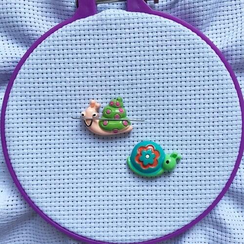 Snails needle minder to keep track of your needle cross stitch accessoies