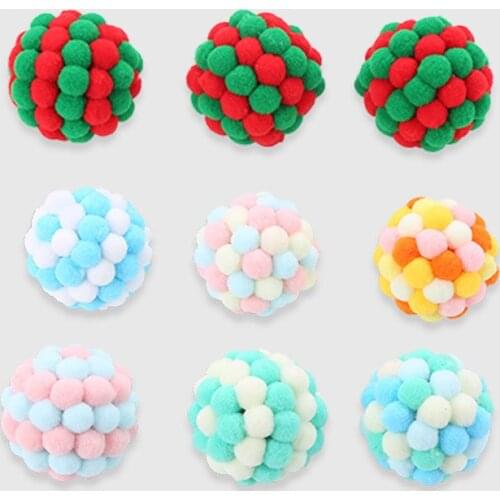 1Pcs Pet Supplies with Bell Throwing Toys Self-excited Ball Funny Plush Stitching Color Cat Interactive Toy 5.5CM