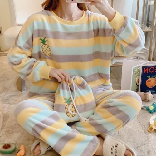 JULYS SONG Women 2 Pieces Pajamas Set Spring Autumn Pyjamas Colorful Stripe Rainbow Long Sleeve Cute Sleepwear Casual Homewear