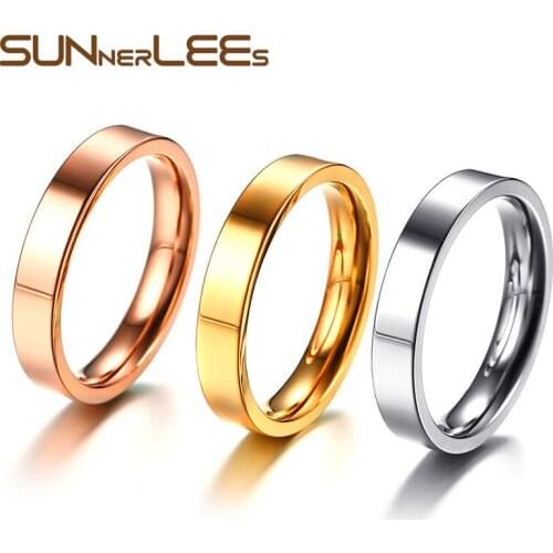 4mm Titanium Stainless Steel Rings Silver Color Gold Plated High Polished Simple Style Men Women Wedding Ring Gift R-359