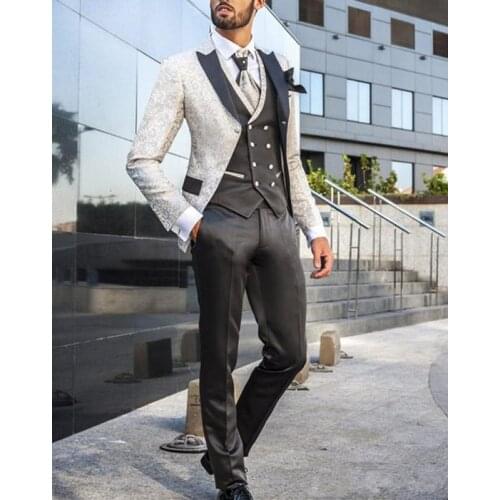 TPSAADE 3 Pieces Custom Made Men Suits Groom Wear Wedding Tuxedos Three Pieces (Jacket+Vest+Pants) Formal Prom Best Men Blazer