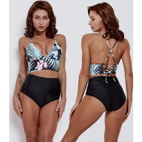 Flower Printed Two Piece Swimming Suit For Women High Waist Bandage Bikini Beach Beaching Suit Swim Wear Padded Bras