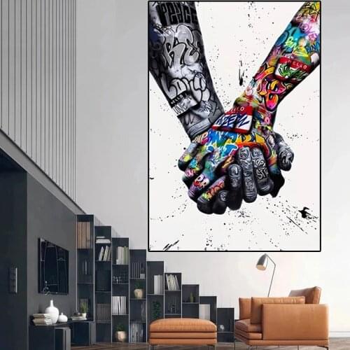 LOVE Graffiti Art Hand Canvas Posters and Prints on Painting Banksy Street Wall Art Picture for Living Room Home Decor Cuadros
