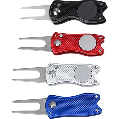 Mini Foldable Golf Divot Repair Tool with Golf Ball Tool Marker Pitch Cleaner Golf Pitchfork Golf Accessories Putting Green Fork