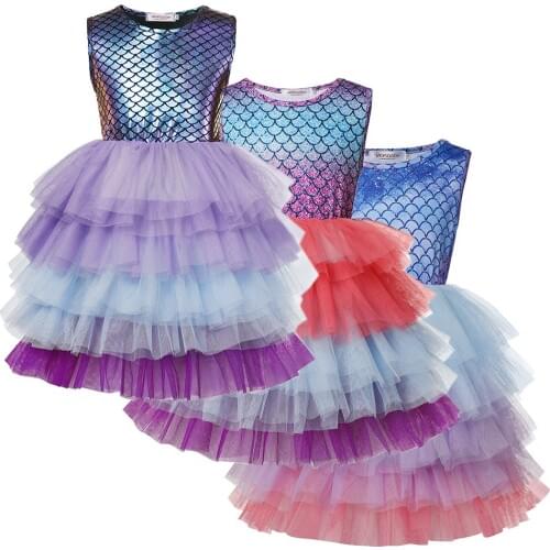 Multi Layers Mesh Dress for Baby Girls Sleeveless Kids Summer Party Forcks Mermaid Princess Ball Gown Fancy Fashion Filles Robes