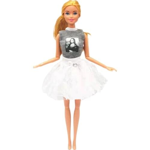 Fashion 1/6 BJD Clothes Grey Sleeveless Shirt Top White Tutu Skirt For Barbie Doll Clothes Outfits Set 11.5" Dolls Accessories