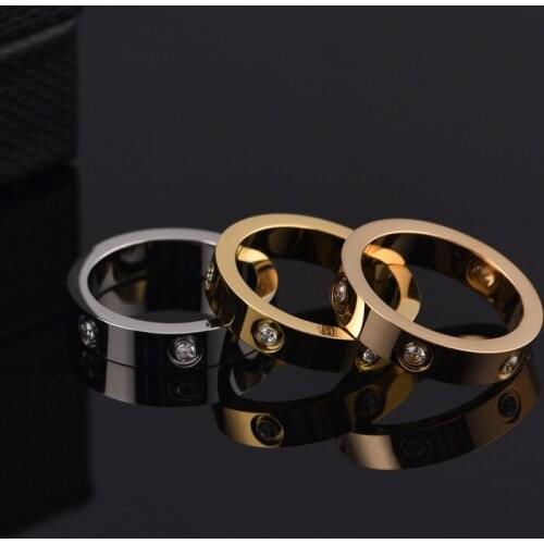 Trendy Stainless Steel Love Ring for Women Men Couple CZ Crystal Rings Luxury Brand Jewelry Wedding Gift