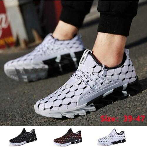 Mens Casual Shoes Breathable Running Shoes Anti-slip Blade Sole Lace-up Lightweight Sneakers Tenis Footwear
